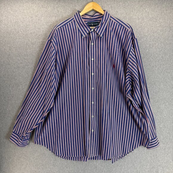Ralph Lauren Mens Sz 3XB Big Button Front Shirt Collar Pony Logo Blue White Red - Picture 1 of 12